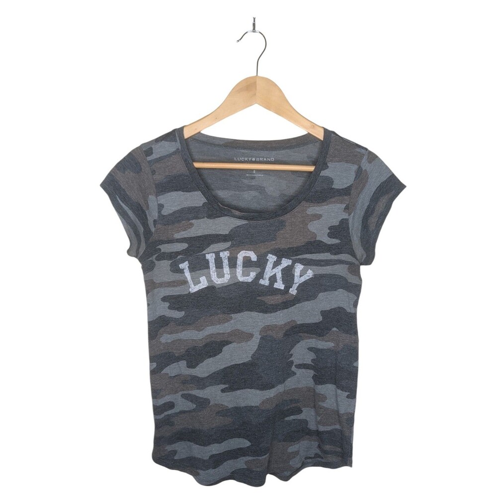 Lucky Brand Women's Small Camo Lucky Short Sleeve Shirt